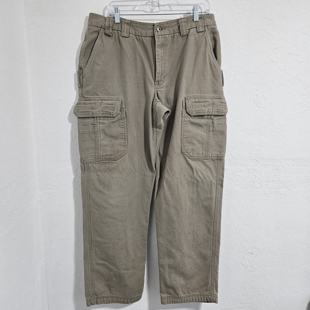 Duluth Trading Pants Mens 37x34 Tan Cotton Straight Leg Workwear Utility Cargo